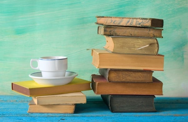 vintage books and a cup of coffee
